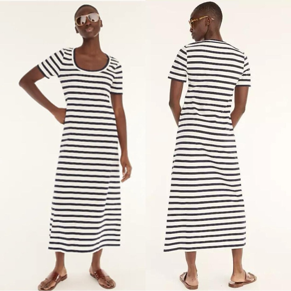J. Crew Navy and White Striped Knit Midi Dress